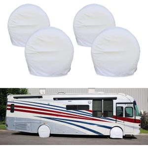 Tire Covers for RV Wheel Set of 4 Motorhome Wheel Covers Waterproof White Vinyl Tire Protectors/Tire Covers Fits 36" to 39" Tire Diameters