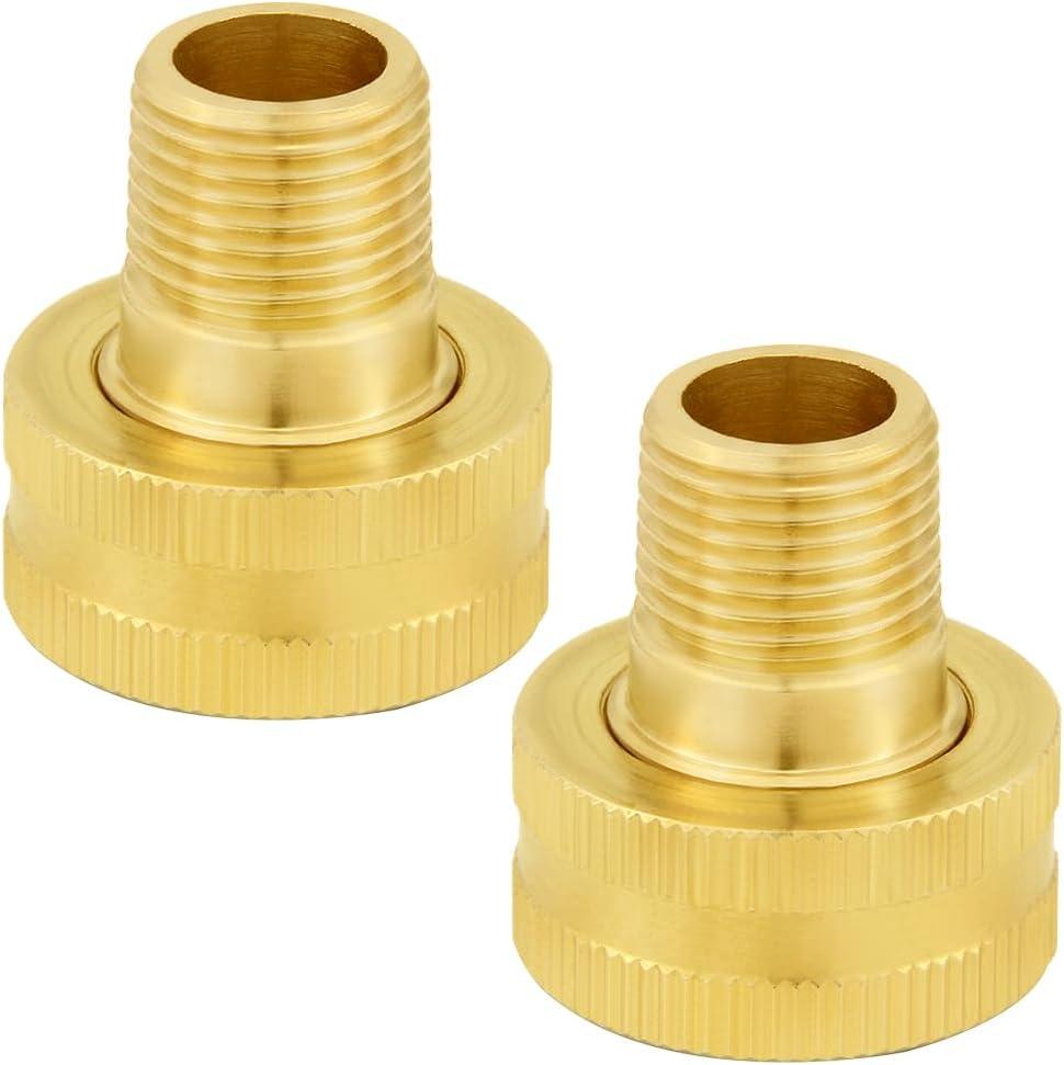 Joywayus Brass Swivel Pipe Fitting 3/4" GHT Female x 3/8" NPT Male (5/8" OD) Garden Hose Threaded to Pipe Threaded Adapter (Pack of 2)