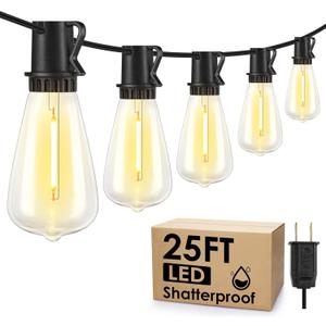 25FT Outdoor String Lights, Patio Lights with 10+1 LED Dimmable Waterproof Shatterproof ST38 Retro Edison 2700K Bulbs for Balcony Yard, Black