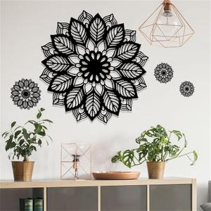 Large Black Mandala Wall Decals Flower Wall Stickers Removable Peel and Stick Bedroom Living Room Dining Room Wall Art Murals Kids Baby Nursery Wall Decor Home Decoration