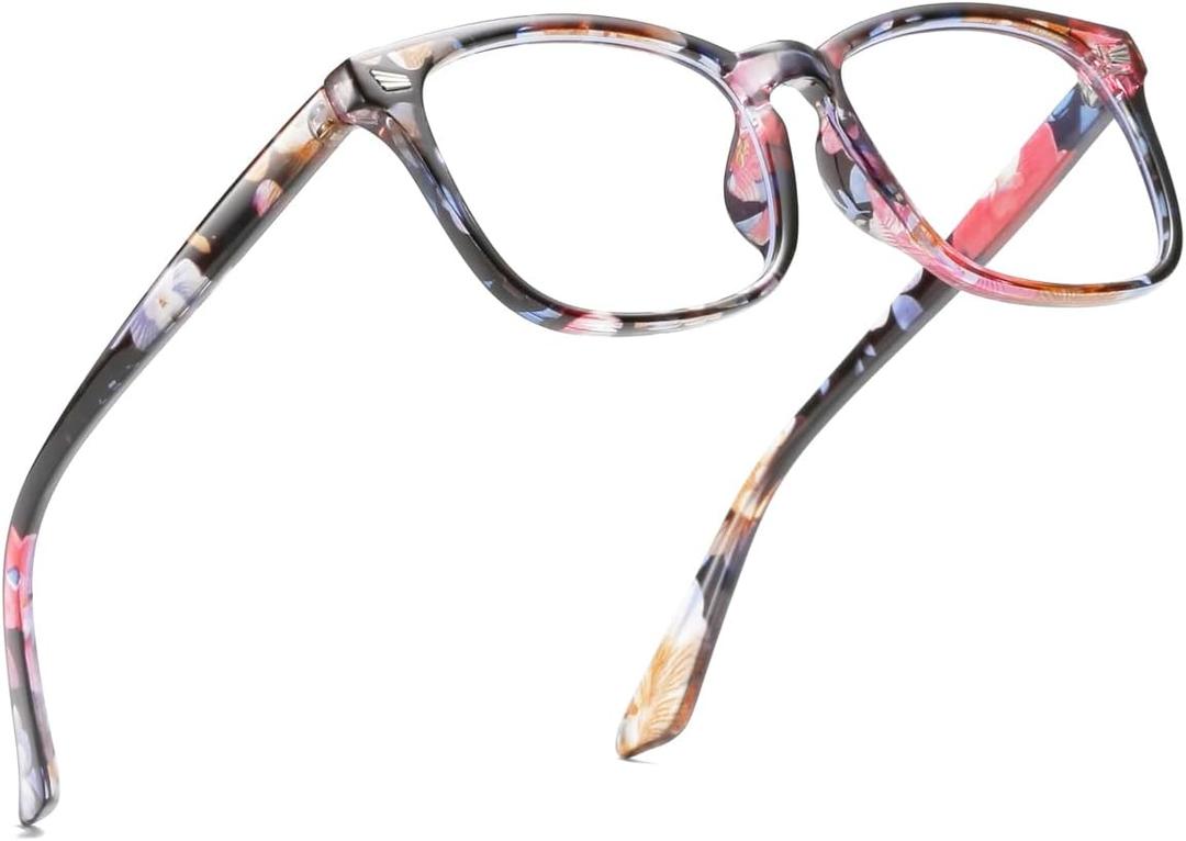 2 x Square Blue Light Blocking Glasses,Computer/Gaming/Screen Glasses for Women or Men (Flower)