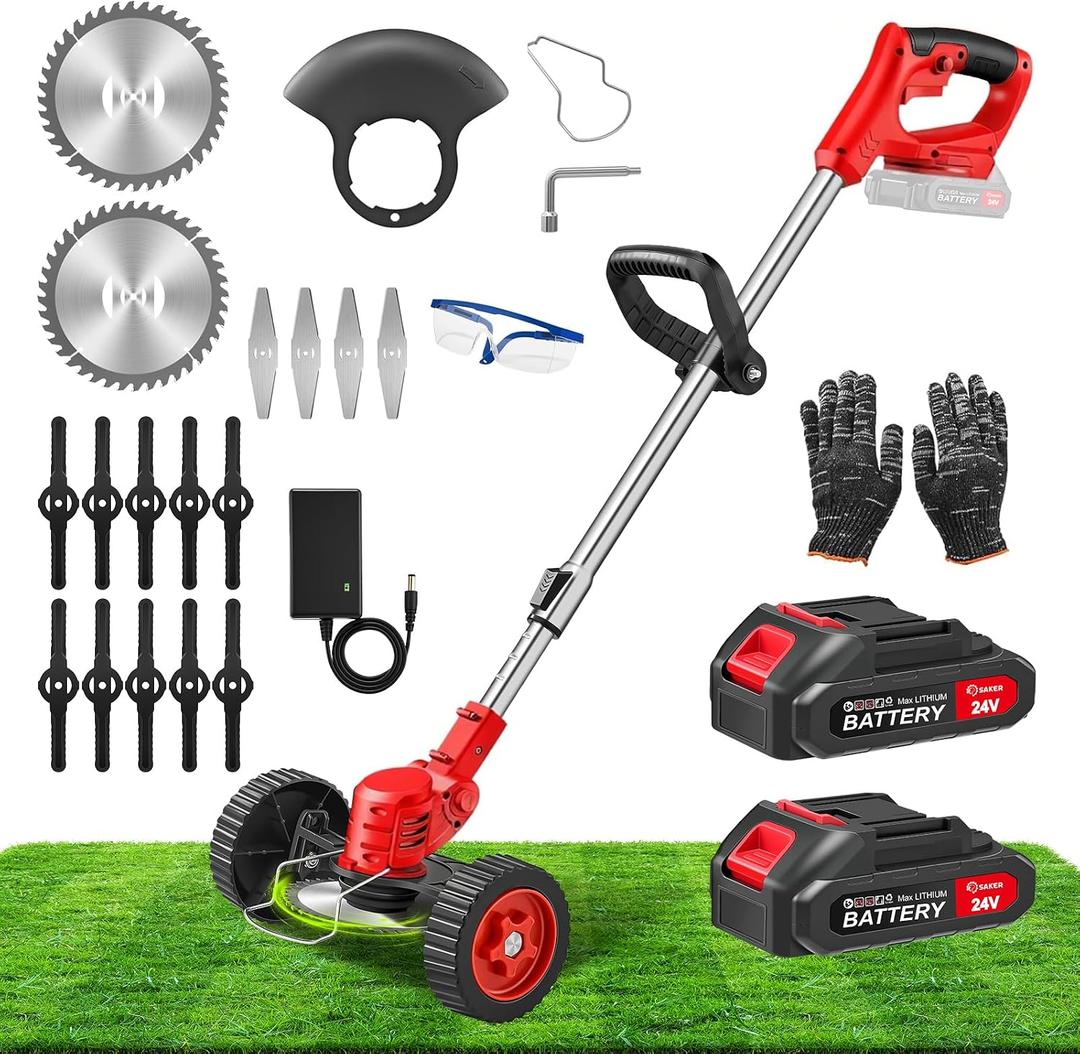 SakerPlus 24V Cordless Weed Wacker, Electric Grass Trimmer