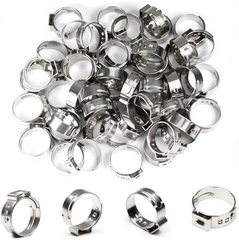 55Pcs Single Ear Hose Clamps 15mm-17.5mm (1/2") 304 Stainless Steel Hose Crimp Clamps Ear Stepless Hose Clamp Pinch Clamps Perfect for Automotive, Home Appliance Line and Plumbing