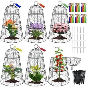 6 PCS 17.7"H X 11.42"D Garden Cloches,Chicken Wire Plant Covers Protectors Modular Design for Customizable Protection,Rust-Proof Heavy Duty Metal Plant Cage for Seedlings Flowers Protect from Animals
