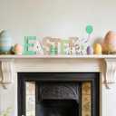 Easter Decorations Wooden Sign for Home, Farmhouse Rustic Easter Table Decor Cute Bunny with Balloon for Tiered Tray Tabletop Happy Spring Indoor Outdoor Party Decoration