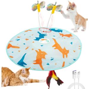 2-in-1 Rechargeable Motion Activated Interactive Cat Toys for Indoor Cats, Long Lifetime Motor Cat Chasing Toy for Exercise/Moving Butterfly/Feather Wand Kitten Toys