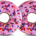 HYSEAS Round Throw Pillow 14 Inch Pink Donut, 3D Digital Print Decorative Comfortable Soft Plush Funny Food Shaped Pillow Light Weight Seat Pad Cushion for Couch, Chair, Floor, Sofa, 2 Pack