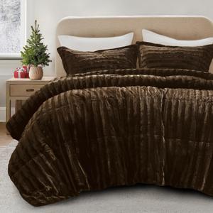 Madison Park Duke Luxe Faux Fur Reversible Comforter Set, Soft Plush Reverse, Modern Down Alternative Filling Cozy Bedding, Box Quilted Warm Cover, Matching Shams, Full/Queen, Chocolate 3 Piece, Size: Full/Queen
