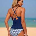 ZAFUL Womens Tankini Swimsuits Smocked 2 Piece Bathing Suits Modest Tie Back Swimwear, Medium