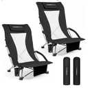 2 Pack Low Beach Chairs for Adults with High Back, Support 400LBS
Portable Beach Chair with 3-Position Adjustable Upper Backrest, Neck Support & Cup Holder for Beach, Caming, Black