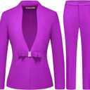MODFUL Women's Business Pant Suit Set 2 Piece Slim Fit Blazer Jacket One Button Buckle Closure Lady Work Suit for Office  (Purple) XS