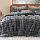 Bedsure Faux Fur Duvet Cover King Size - Gray Fluffy Duvet Cover Set, Soft and Cozy Shaggy Bedding Comforter Cover, Winter Warm Luxury Fuzzy Bed Set 3 Pieces, 1 King Duvet Cover and 2 Pillowcases