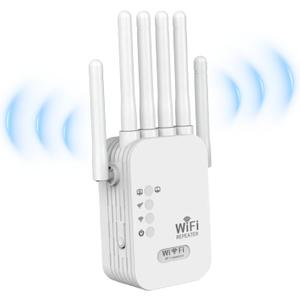 WiFi Extender Signal Booster, 2025 Best WiFi Extender with Ethernet Port, 1200Mbps WiFi Booster Dual Band 5GHz/2.4GHz, Up to 9800 Sq.ft and 60 Devices, Stable Internet Performance, 1-Tap Setup, White