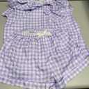 Verdusa Women's Plaid 2 Piece Cute Pajama Sets Short Sleeve Button Down Shirts with Shorts Loungewear (Purple, S)