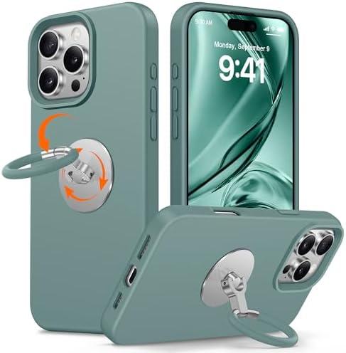 XYZ for iPhone 16 Pro Case with Stand [Rotatable 360° Soft Ring Holder], Premium Silicone with [Soft Anti-Scratch Microfiber Lining] Phone Cover for Women Girls 6.3 Green 2Pcs