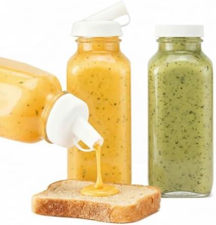Ferrochef 2 Pcs 10 oz Salad Dressing Shaker Glass Dispenser with Silicone Pour Spout and Tamper-proof Lid Refillable Salad Dressing Dispenser Mixer Shaker for Sauces Ketchup Sour Cream Syrup