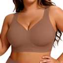 PoseFree Womens Seamless Wireless Supportive Bra Push Up Comfort Soft No Underwire Full Coverage T-Shirt Bra (XX-Large, Coffee)