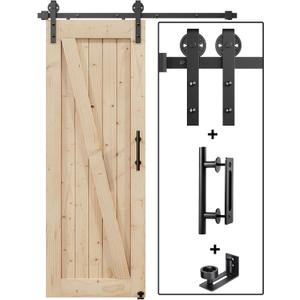 EaseLife 5.5FT Sliding Barn Door Hardware Track Kit & Handle,Big Industrial Spoke Wheel Pulley,Wall Mount,Slide Smoothly Quietly,Easy Install,Black,66" Track Fit for 29-31" Wide Opening (No Door)