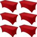 6-Pack Premium Red Spandex Tablecloths for 6ft Rectangle Tables, Stain & Wrinkle-Resistant, Washable Stretch Polyester Fitted Table Cover for Weddings, Banquets, Trade Shows Events