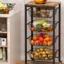 Fruit Vegetable Storage Cart for Kitchen, 5-Tier Vegetable Stand Rack with Pull-Out Fruit Baskets, Rolling Snack Cart with Wood Top & Banana Holder for Pantry, Living Room, Bathroom, Black
