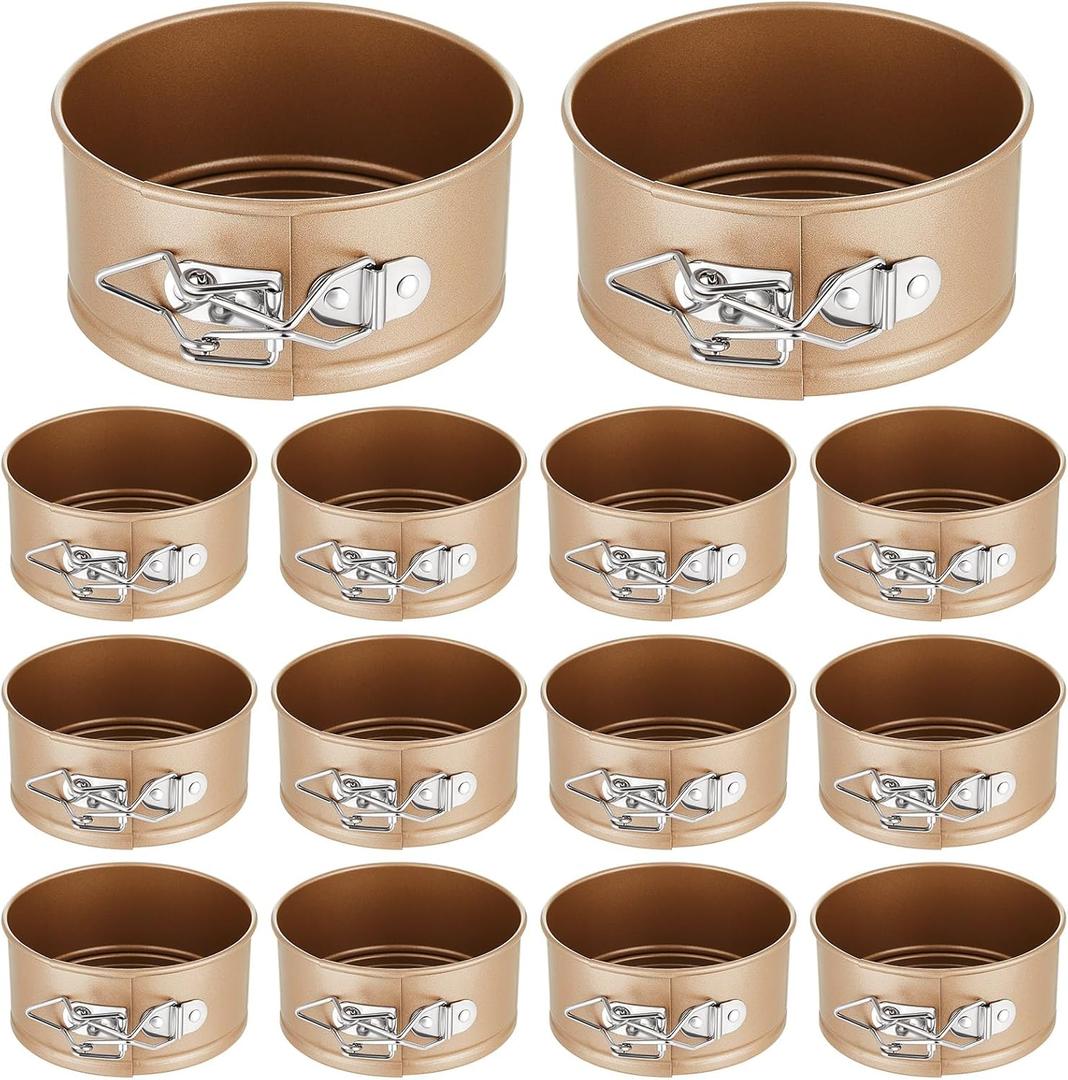 Sunnyray 4 Inch Springform Pan for Baking Mini Cheesecake Pans with Removable Bottom Nonstick Leakproof Round Cake Mold Spring Form Molds for Mini Cheesecake Pizza and Quiches(Gold,12 Pcs) (Main color: gold)