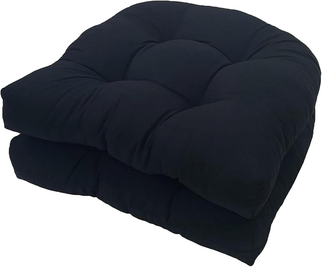 Waterproof Chair Cushions Set of 2 Outdoor,Tufted Thicken Weather and Fade Resistant Kitchen Seat Cushions,Patio Chair Pads for Garden Furniture Sofa Couch (Black)