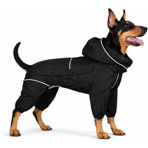 LOVELONGLONG Fleece-Lined Dog Raincoat with Removable Hood  Waterproof Winter Full Body Dog Jacket  Windproof Snowproof Cold-Weather Suit  Black-F 4XL (4XL (Back 23.5"))