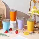 Lallisa 8 Pack Stainless Steel Cups 16 oz Pint Tumbler Colorful Stackable Pint Cups Metal Drinking Glasses for Kids Birthday Adults Coffee Beer Bar Home Travel Outdoor Camping, Unbreakable