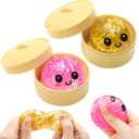 2 pcs 2.0" Sugar Mini Glitter Dumpling Squishy Surprise Box – Cute Bao Bun Squishy Set with Steamer, Glittery Slow Rise Stress Relief Toys, Mystery Sensory Fidget for Kids Adults Fun Blind Bag Gift