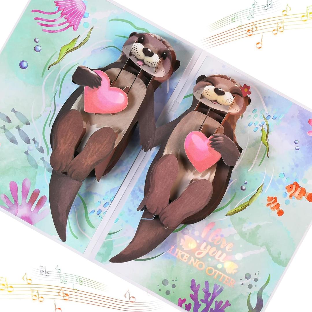 Otter Pop Up Anniversary Card for Wife,Husband,Couple, Musical 3D Valentines Day Card with Light, Romantic Birthday Cards for Boyfriend or Girlfriend, Fun Happy Anniversary Wedding Valentine Gift Card