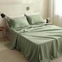 Simple&Opulence 100% Linen Sheets Queen Size Set, 4 Pcs Natural French Linen Bed Sheets, Breathable Soft Durable Bedding Set for All Season (Sage Green, Queen)