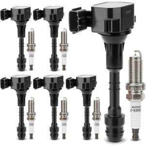 UF401 Ignition Coil & 4469 Double Iridium Spark Plug 6PCS for Nissan Altima Maxima Pathfinder Quest 350Z Frontier Xterra NV1500 NV2500 NV3500/Infiniti FX35 I35 QX4 G35 M35 Replaces# 22448-AL61C