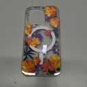 AIGOMARA Magnetic for iPhone 15 Pro Case [Compatible with MagSafe] Clear Floral Flower Pattern Design, Slim Anti-Yellowing Shockproof Phone Cover for Women Girls, Orange