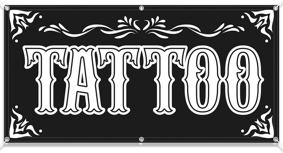 Tudomro 2x4 Feet Tattoo Banner Sign Fabric Polyester with Grommets Tattoos Advertising Banner for Outdoor Business and Events Publicity