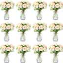 Janinka 37 Pack Fake Flowers with Vase 24 Bundles Artificial Hydrangea Bouquets 12 Clear Vase for Home Office Farmhouse Centerpiece Table Decor (Champagne)