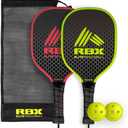 RBX Pickleball Equipment Set (2 Pack 2 Paddles, 2 Balls) Pickleball Game for Kids Premium Wooden Paddles, Ergonomic Grip Design, Durable, X-40 Outdoor Balls (Red/Volt Frame)