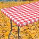 Smiry Rectangle Picnic Table Cloth, Elastic Waterproof Fitted Vinyl Tablecloths, Flannel Backed Buffalo Plaid Table Covers for Dining, Camping, Outdoor (White and Red, 30" x 72")