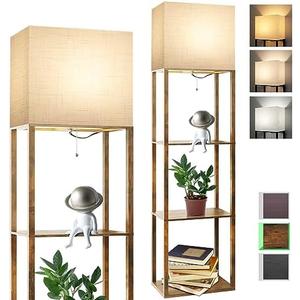 RUNTOP Plus Floor Lamp with Shelves, Modern Shelf Floor Lamp with 15W 3CCT LED Bulb and Memory Function, Wide Shelf Lamp for Display Storage, Standing Lamps for Living Room, Bedroom, Office, Corner