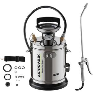 1 Gallon Pump Sprayer, Heavy Duty Stainless Steel Garden Sprayer with 14" All-Steel Wand & 4FT Reinforced Hose for Lawn Care, Weed Control & Pest Control, Includes Viton & EPDM Seals, Gloves