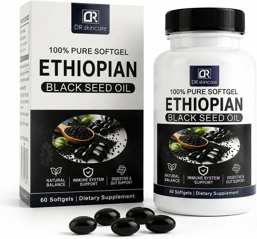 Ethiopian Black Seed Oil Softgels 800mg per Serving, Cold-Pressed Nigella Sativa Seed Oil Supplement, Immune Support, Digestive & Gut Support, Natural Wellness Formula, 60 Softgels
