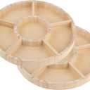 Wooden Candy Platters - Set of 2, 10" Round Bamboo Serving Trays for Parties, Events, and Home Decor - 6 Compartment Candy and Snack Organizer (2 Pack)