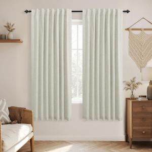 KOUFALL Greige Linen Black Out Curtains Drapes 63 Inches Long for Bedroom 2 Panels Set,Natural Linen Color Room Darkening Blackout 63 Inch Length Living Room Curtains