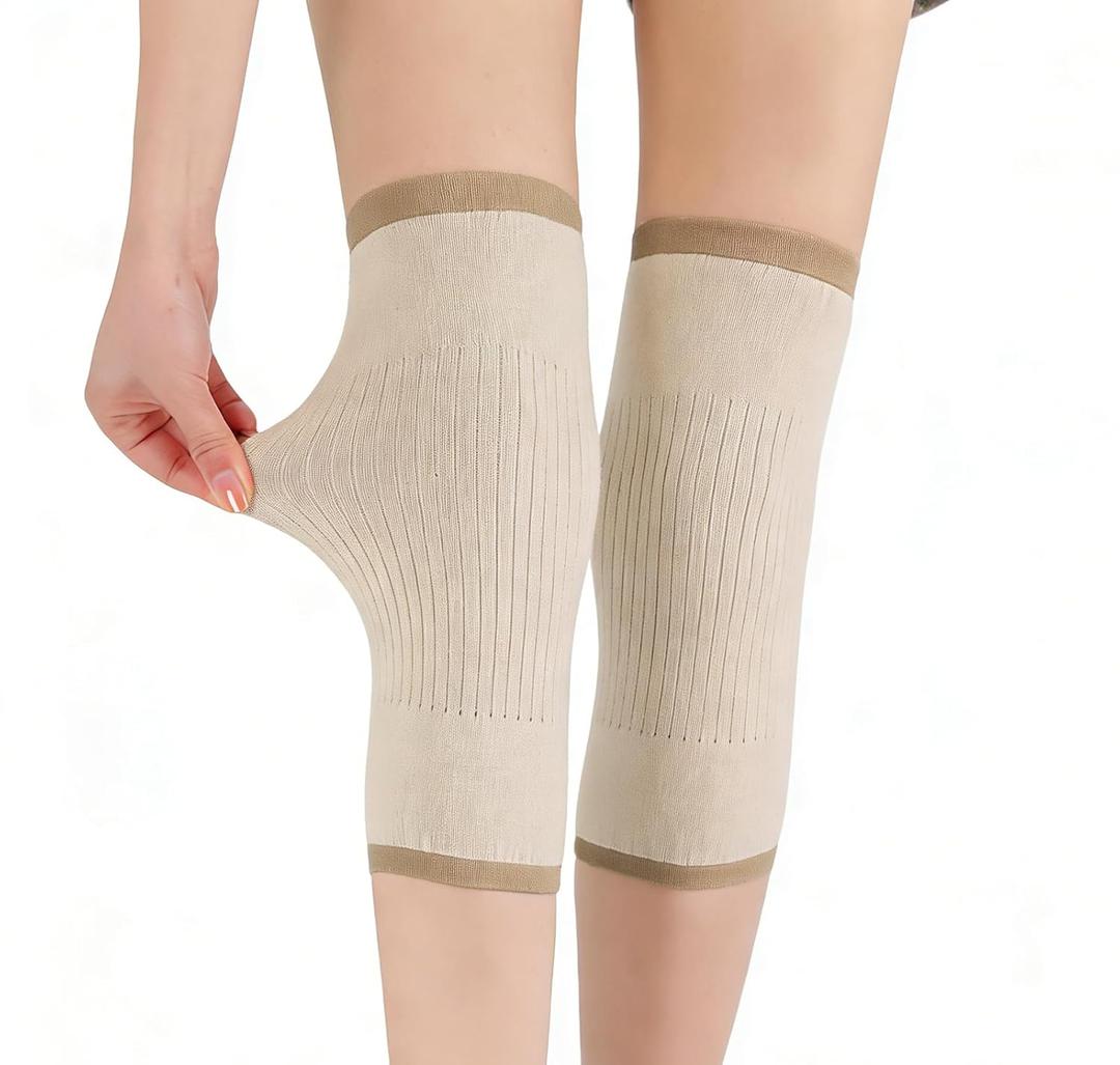 SUJAYU 1 Pair Knee Sleeves for Women & Men, Lightweight Thin Knee Sleeves for Knee Pain Relief, Knee Warmers Knee Brace Undersleeve Dancer Knee Pads, Knee Brace for Daily Use (Beige, Large)