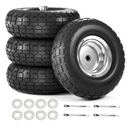 4.10/3.50-4 Tire and Wheel Flat Free, 10 Inch Solid Rubber Tire with 5/8”Axle Bore Hole and Double Sealed Bearings, for Dolly Wheels/Hand Truck Wheels/Dump Cart,Pack of 4 