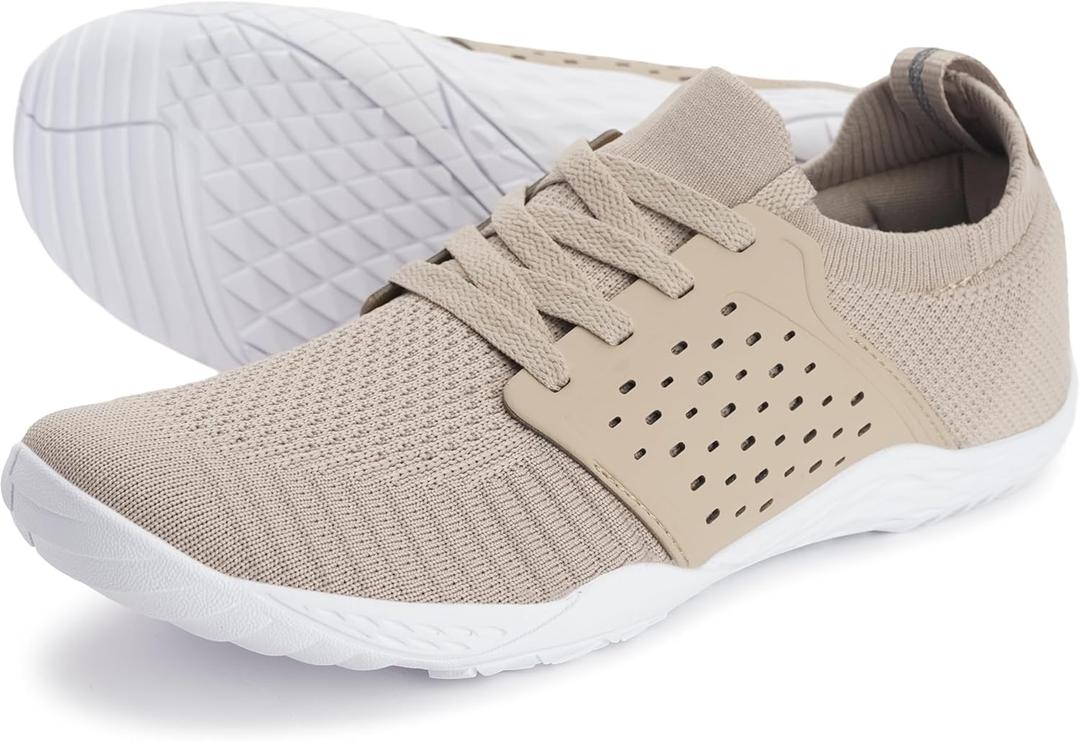 WHITIN Women's Low Zero Drop Shoes Minimalist Barefoot Trail Running Camping Size 6.5-7 Wide Toe Box Female Lady Workout Sneaker Tennis Taupe 37