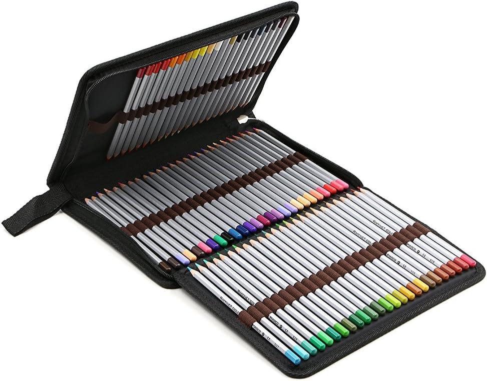 BTSKY Portable Canvas Zippered Colored Pencil Case-Super Large Capacity 72 Slot Pencil Bag Pouch for Watercolor Pencils(Black)