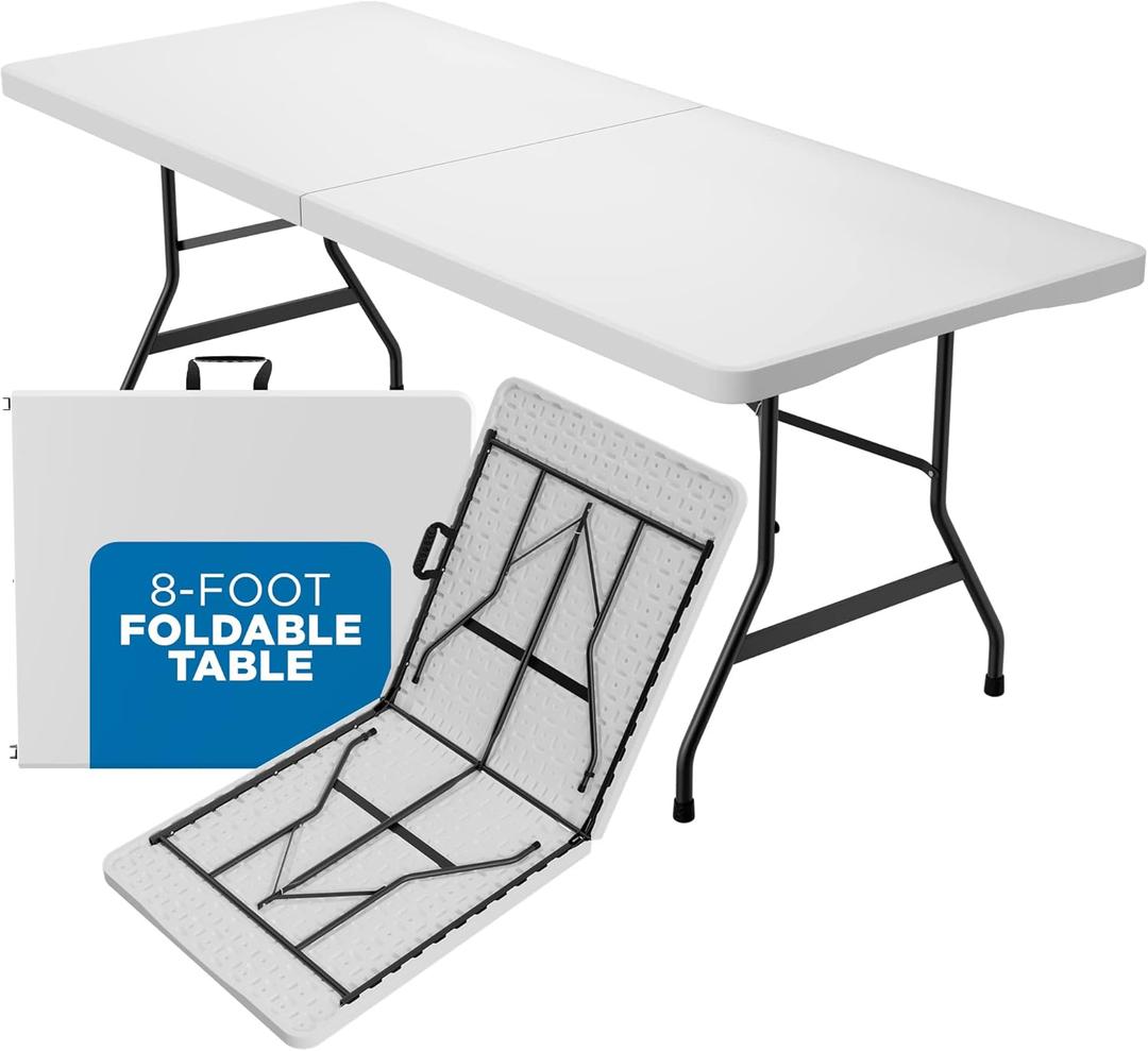 Sorfey Folding Table 8-Foot X 30 inch, White Plastic (8ft x 30inch)