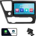 4+64G 9-inch Android 13 WiFi 6 Car Stereo for Honda Civic 2013-2015 IPS Touchscreen Screen Bluetooth 5.4 Car Radio with Carplay & Android Auto Support Backup Camera FM Navi SWC (with Air Outlet)