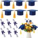 Breling 12 Pcs Blue and Gold Graduation Centerpiece Sticks Felt Graduation Scroll Diploma and Grad Cap with Tassel Decor 2026 Table Toppers Centerpiece Party Supplies for Grad Party Decorations