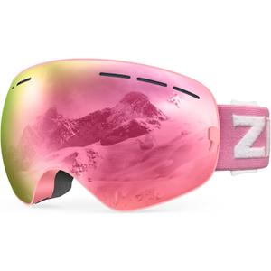 ZIONOR XMINI Kids Ski Goggles - Snowboard Snow Goggles for Boys Girls Youth (A0-pink Frame Grey Revo Pink Lens Vlt 7%)